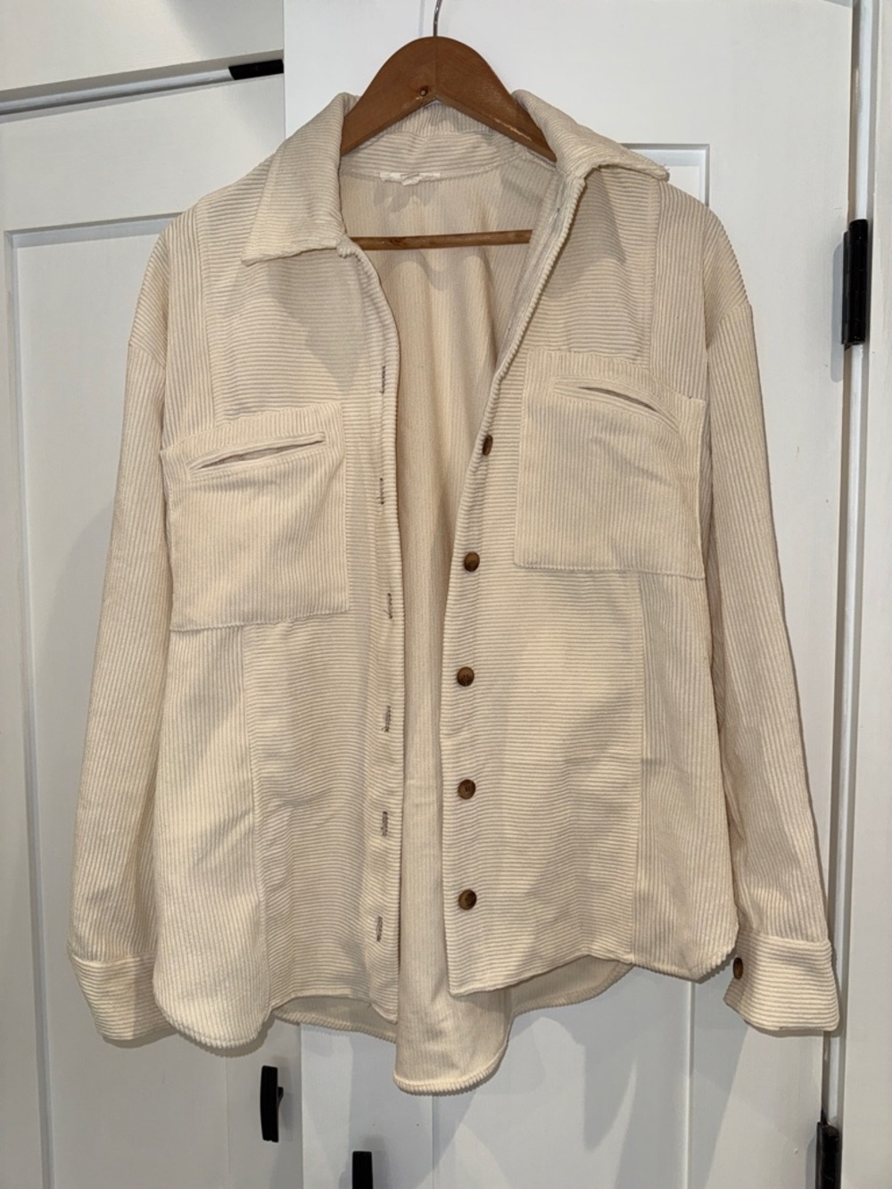 Blu Pepper Cream Corduroy Button-Front Shacket